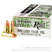 50 Rounds of 115gr FMJ 9mm Ammo by Remington Range