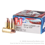 25 Rounds of 124gr JHP 9mm +P Ammo by Hornady