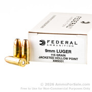 50 Rounds of 115gr JHP 9mm Ammo by Federal 