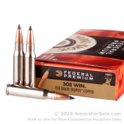 20 Rounds of 150gr Trophy Copper Polymer Tipped .308 Win Ammo by Federal Premium Vital-Shok