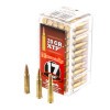 Close up of the 20gr on the 50 Rounds of 20gr JHP .17HMR Ammo by Hornady