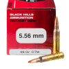 View of Black Hills Ammunition 5.56x45 ammo rounds