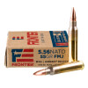 Close up of the 55gr on the 20 Rounds of 55gr FMJ M193 5.56x45 Ammo by Hornady