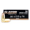 View of Blazer Brass .380 ACP ammo rounds