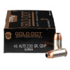 Close up of the 230gr on the 1000 Rounds of 230gr JHP .45 ACP Ammo by Speer