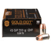 View of Speer .45 GAP ammo rounds