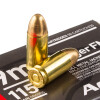 Close up of the 115gr on the 50 Rounds of 115gr FMJ 9mm Ammo by Aguila