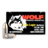 View of Wolf 9mm ammo rounds