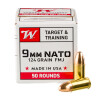 Close up of the 124gr on the 1000 Rounds of 124gr FMJ 9mm NATO Ammo by Winchester