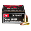 View of Winchester 9mm ammo rounds
