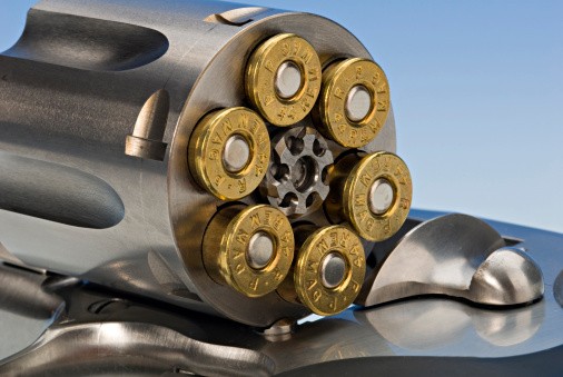 Revolver with 44 magnum ammunition in the chamber.